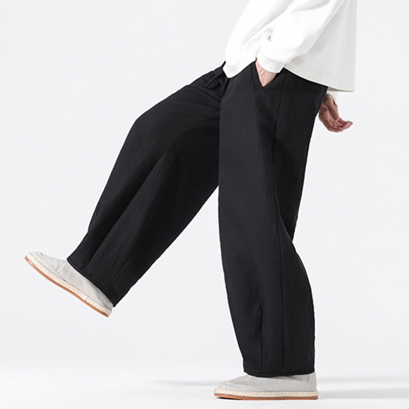 Pantaloni da uomo a gamba larga in stile zen cinese con coulisse e tasche, stile Buddha Stones Daily - image 22