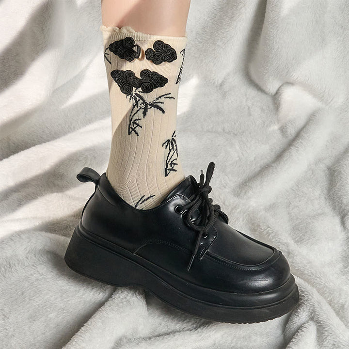 Calzini da donna in microfibra con motivo a rana cinese e bottoni, modello jacquard in bambù, modello Buddha Stones - image 14