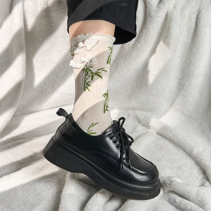 Calzini da donna in microfibra con motivo a rana cinese e bottoni, modello jacquard in bambù, modello Buddha Stones - image 21