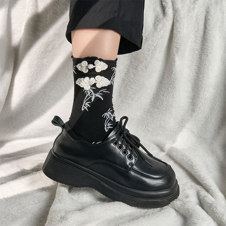 Calzini da donna in microfibra con motivo a rana cinese e bottoni, modello jacquard in bambù, modello Buddha Stones - image 5