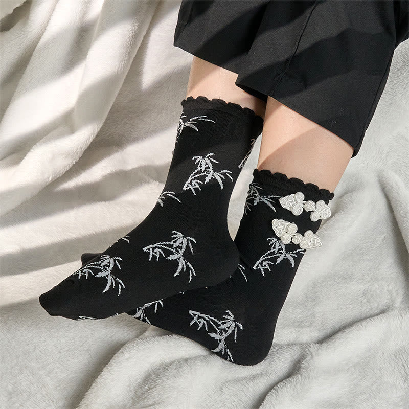 Calzini da donna in microfibra con motivo a rana cinese e bottoni, modello jacquard in bambù, modello Buddha Stones - image 4