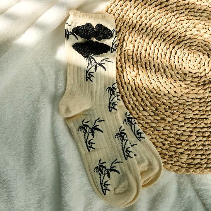 Calzini da donna in microfibra con motivo a rana cinese e bottoni, modello jacquard in bambù, modello Buddha Stones - image 11