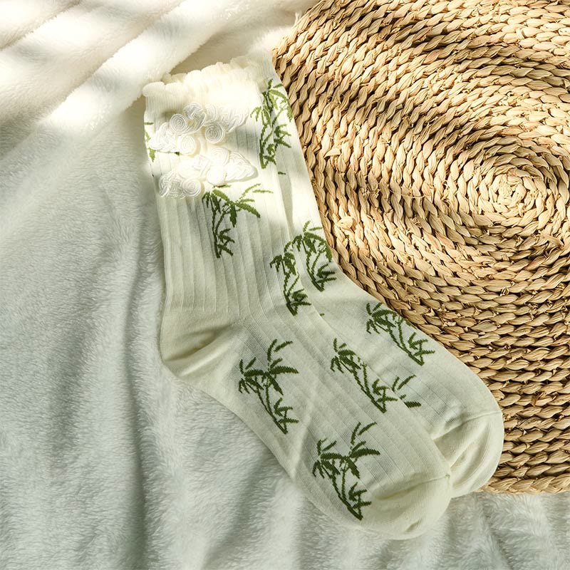 Calzini da donna in microfibra con motivo a rana cinese e bottoni, modello jacquard in bambù, modello Buddha Stones - image 18