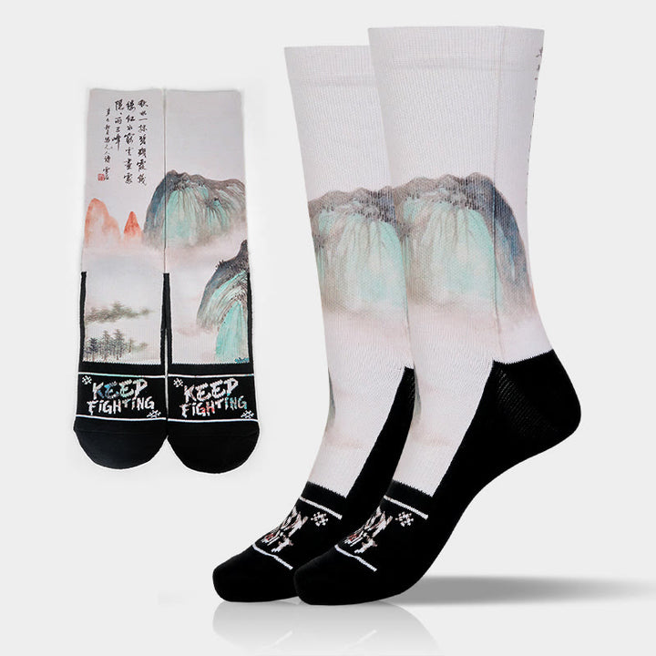 Calzini unisex da uomo e da donna, motivo: Buddha Stones, motivo: Lotus, paesaggio cinese dipinto, micro-mesh - Bianco Floreale - Taglia unica (adatta alla maggior parte delle taglie: US 5-10.5, EU 38-44, UK/AU 5-10.5, AISA 24.5-28cm) - image 10