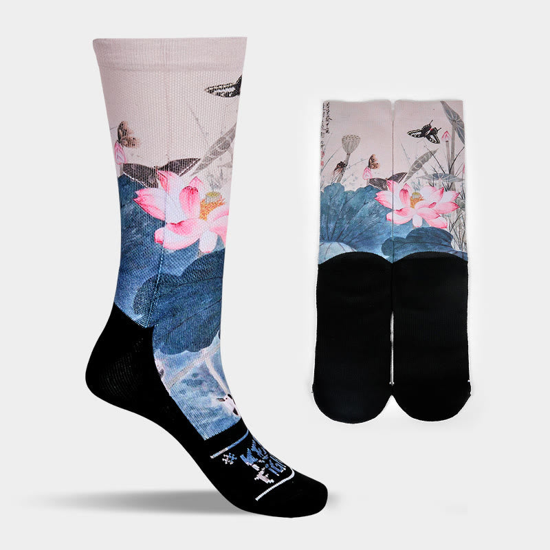Calzini casual da uomo e da donna, unisex, con motivo Buddha Stones, fiori di loto, foglie e farfalle - image 8