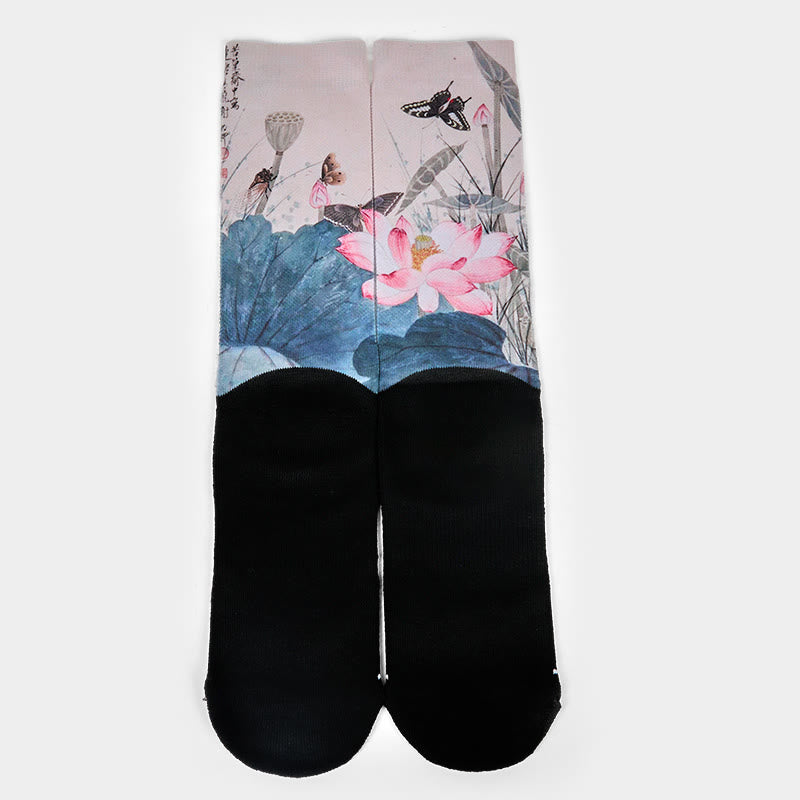 Calzini casual da uomo e da donna, unisex, con motivo Buddha Stones, fiori di loto, foglie e farfalle - image 1
