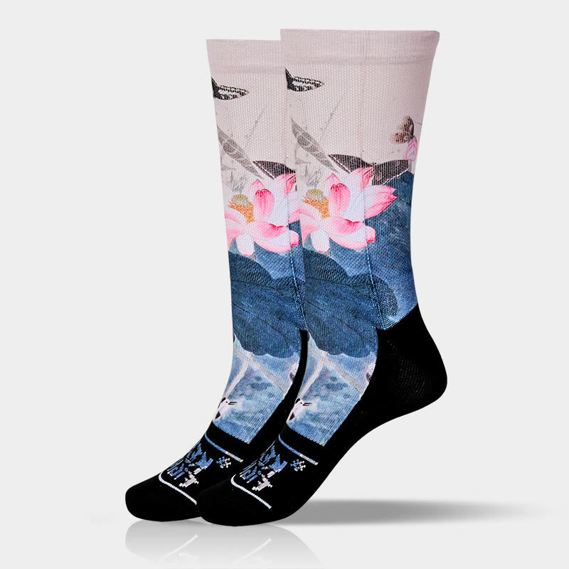 Calzini casual da uomo e da donna, unisex, con motivo Buddha Stones, fiori di loto, foglie e farfalle - image 9