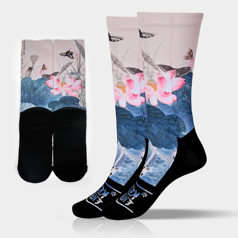 Calzini casual da uomo e da donna, unisex, con motivo Buddha Stones, fiori di loto, foglie e farfalle - Beige - Taglia unica (adatta alla maggior parte delle taglie: US 5-10.5, EU 38-44, UK/AU 5-10.5, AISA 24.5-28cm) - image 0