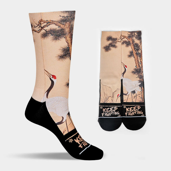 Calzini casual da uomo e da donna, unisex, motivo: Buddha Stones , gru bianca, pini e montagne - image 9