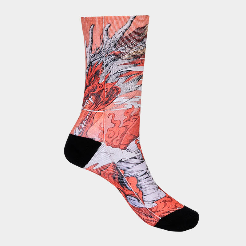 Calzini casual da uomo e da donna, unisex, con motivo Buddha Stones, drago rosso, vulcano, sole, albero e montagne - image 7