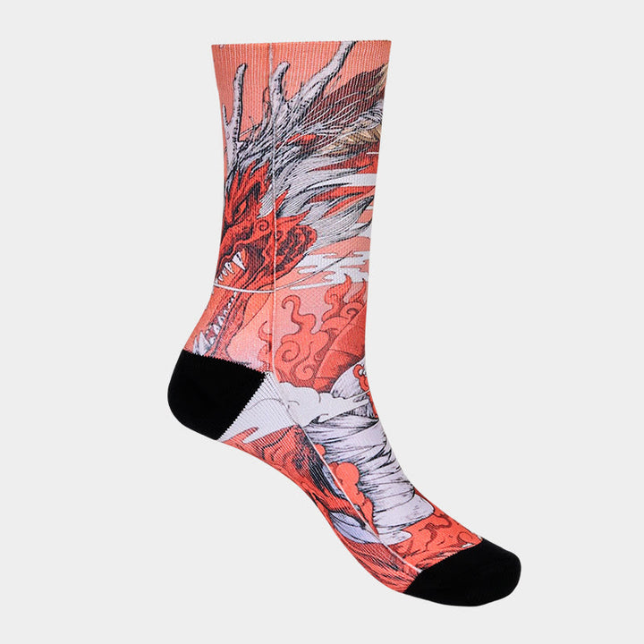 Calzini casual da uomo e da donna, unisex, con motivo Buddha Stones, drago rosso, vulcano, sole, albero e montagne - image 7