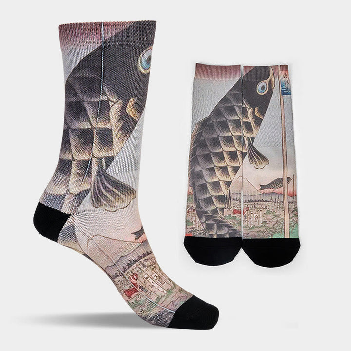 Calzini casual da uomo e da donna unisex Buddha Stones Koi Fish Mount Fuji Micro Crew - image 11