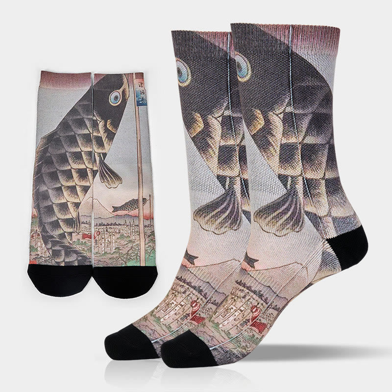 Calzini casual da uomo e da donna unisex Buddha Stones Koi Fish Mount Fuji Micro Crew - Grigio chiaro - ML (US 8-12, EU 41-45, UK/AU 7,5-11,5, AISA 25,5-28,5 cm) - image 0