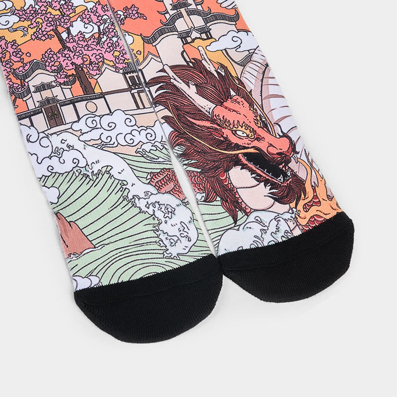 Calzini casual da uomo e da donna, unisex, motivo : Buddha Stones, Dragon, Clouds, Sun Waves - image 3