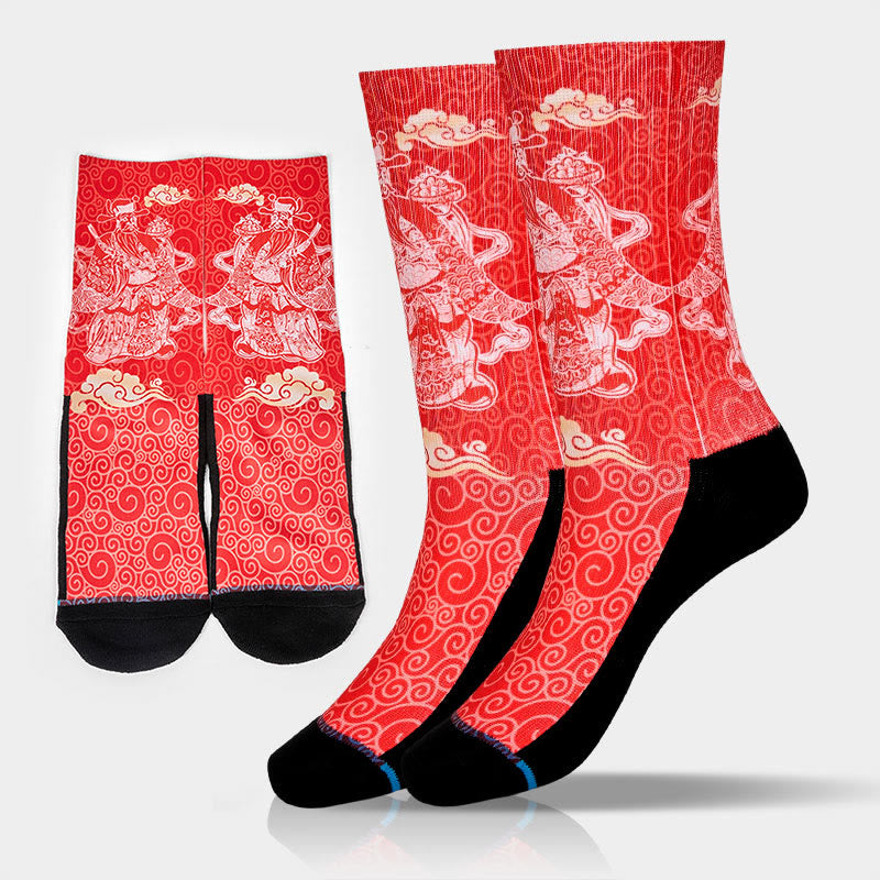 Calzini unisex da uomo e da donna, motivo: Buddha Stones, Dio della ricchezza, nuvole di buon auspicio - Rosso - ML (US 7,5-12, EU 40-45, UK/AU 7-11,5, AISA 25,5-28,5 cm) - image 0