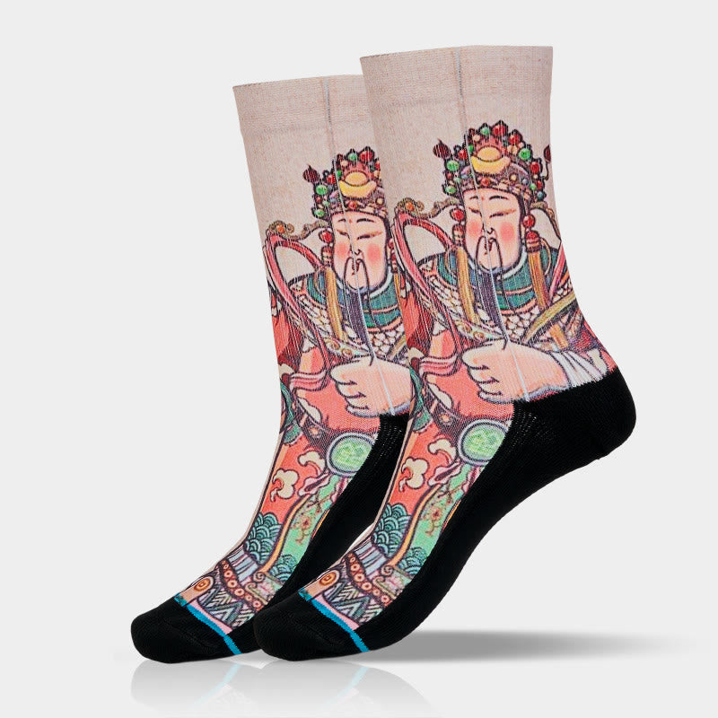Calzini casual da uomo e da donna unisex con manico Ruyi e scritta " Buddha Stones God Of Wealth" - image 9