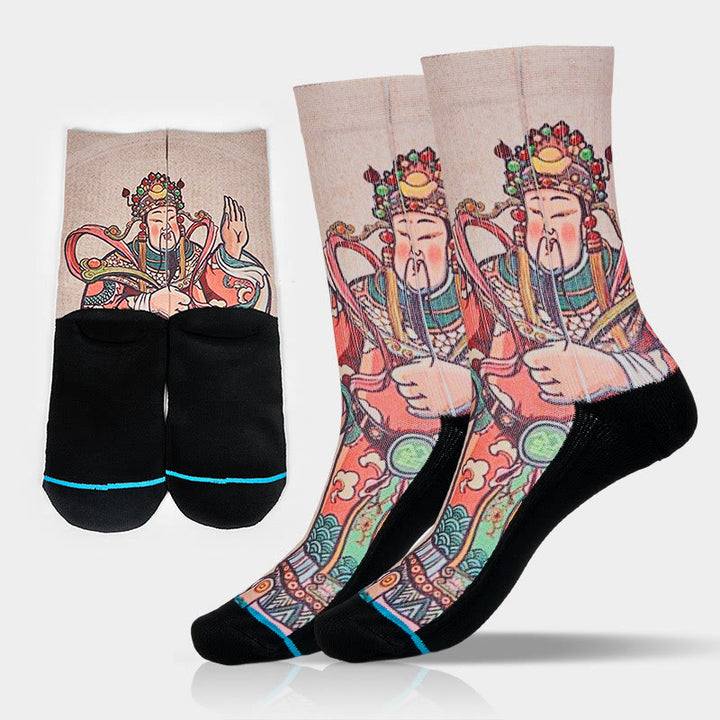 Calzini casual da uomo e da donna unisex con manico Ruyi e scritta " Buddha Stones God Of Wealth" - Biancheria - SM (US 3,5-8,5， EU 33-39， UK/AU 1,5-6，Asia 21,5-25 cm) - image 0