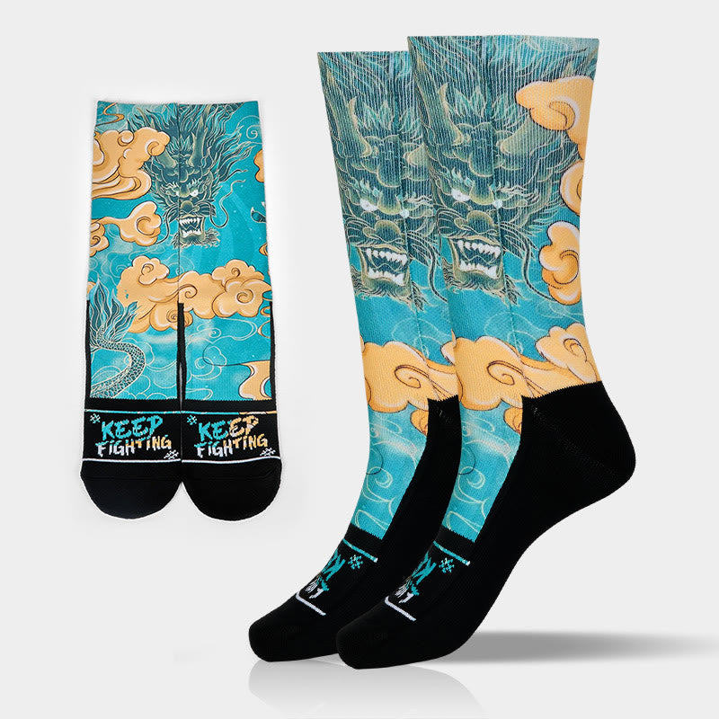 Calzini da uomo con motivo Buddha Stones Casual Dragon e nuvole di buon auspicio - Cielo blu - ML (US 7,5-12, EU 40-45, UK/AU 7-11,5, AISA 25,5-28,5 cm) - image 0