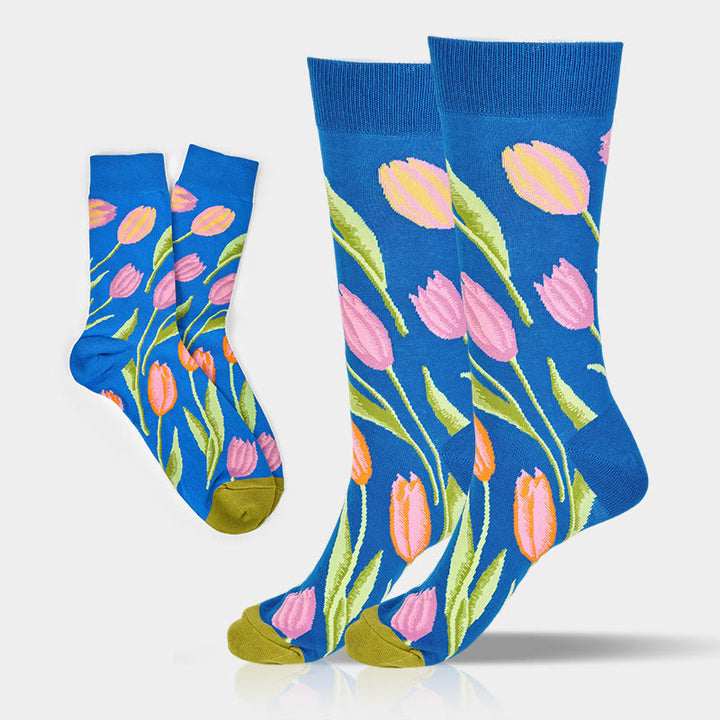 Calzini da uomo e da donna unisex in cotone con motivo a tulipano blu medio Buddha Stones - Tulipano - Taglia unica (adatta alla maggior parte delle persone, da US 8 a 12,5, da EU 41 a 46, da UK/AU 7,5 a 12, da Asia 25,5 a 31 cm) - image 0
