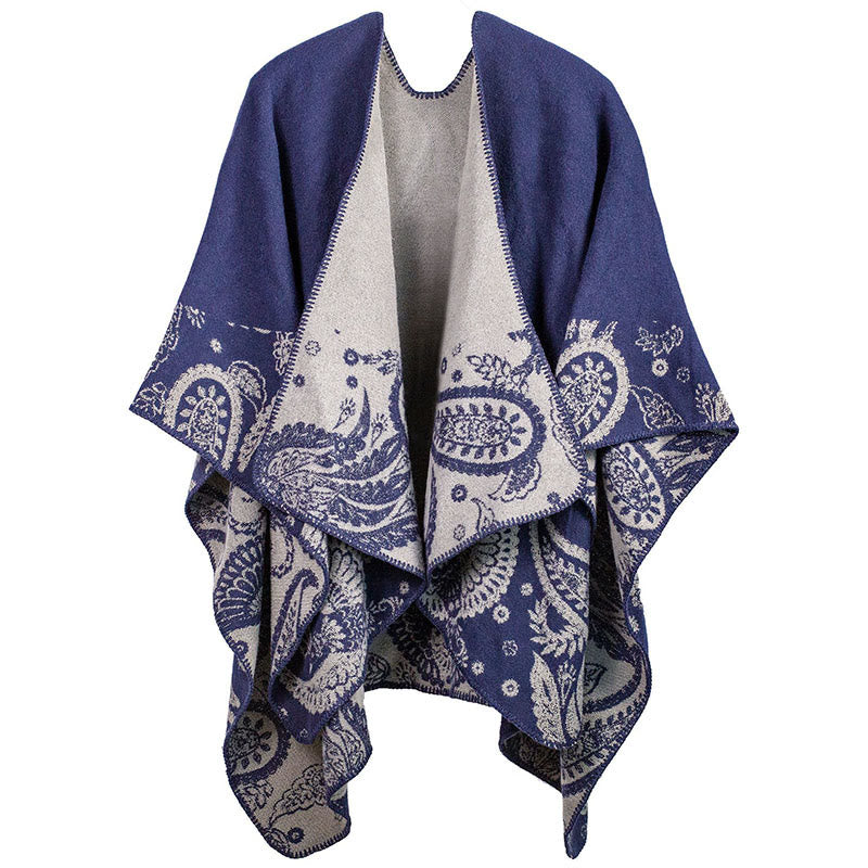 Scialle unisex con motivo paisley tibetano autunno inverno Buddha Stones - Blu ardesia scuro - image 6