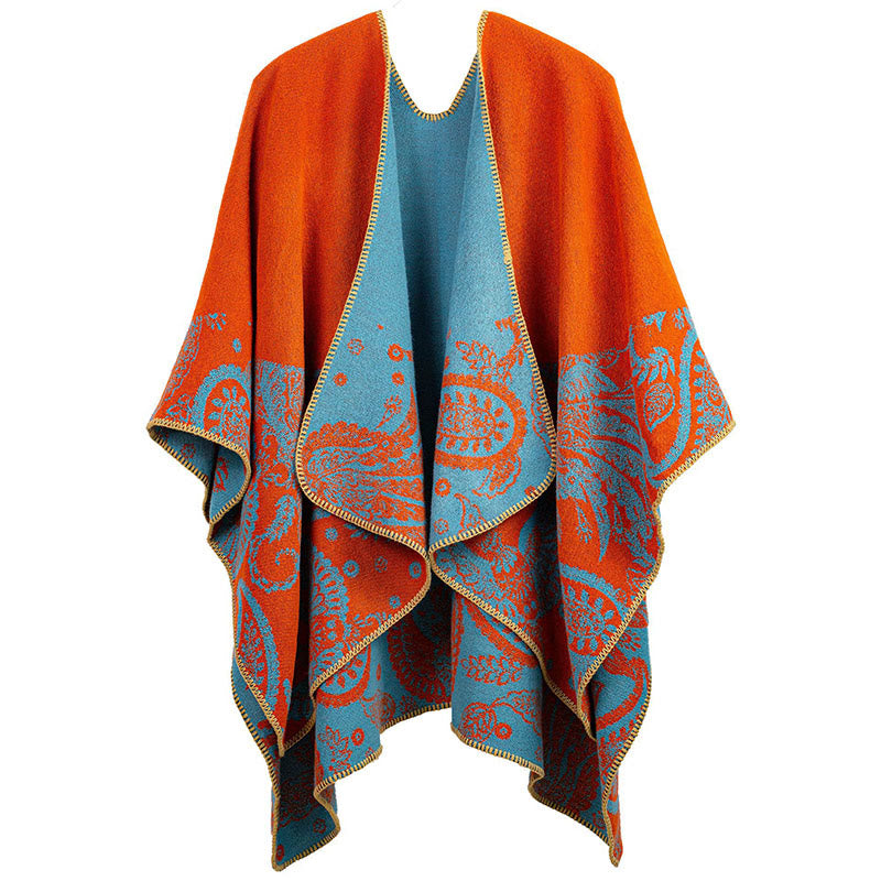 Scialle unisex con motivo paisley tibetano autunno inverno Buddha Stones - Arancione scuro - image 2