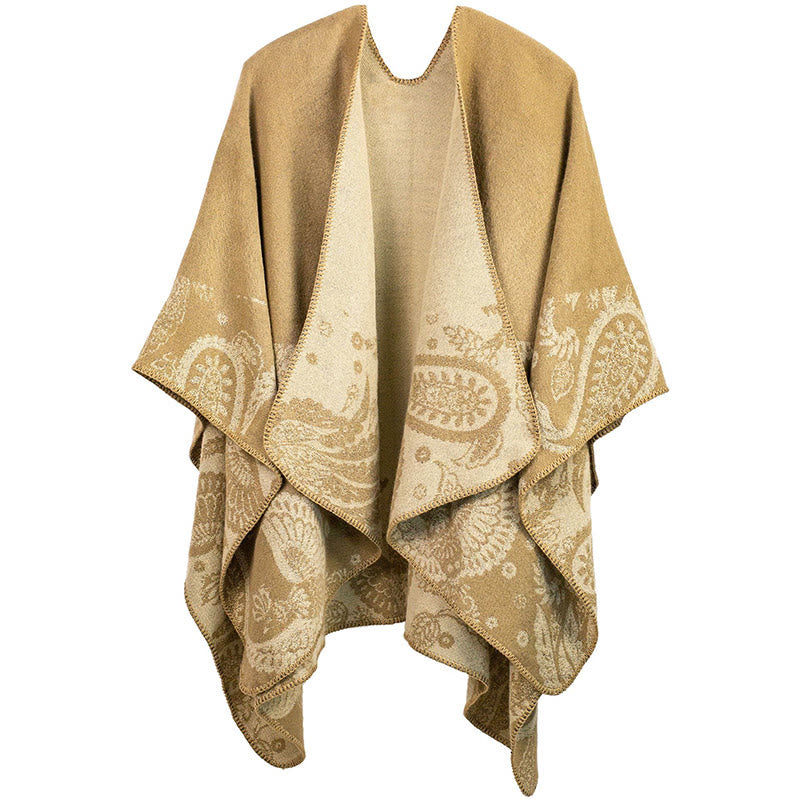 Scialle unisex con motivo paisley tibetano autunno inverno Buddha Stones - Cachi - image 0