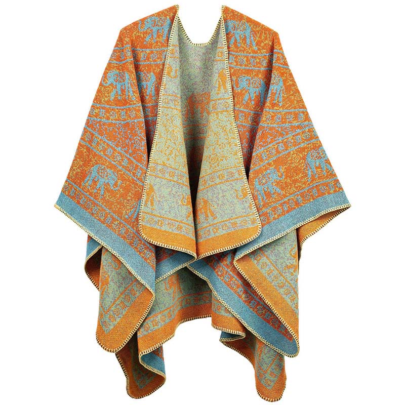Sciarpa unisex con motivo geometrico in jacquard tibetano con Buddha Stones e elefante - Arancione scuro - image 9