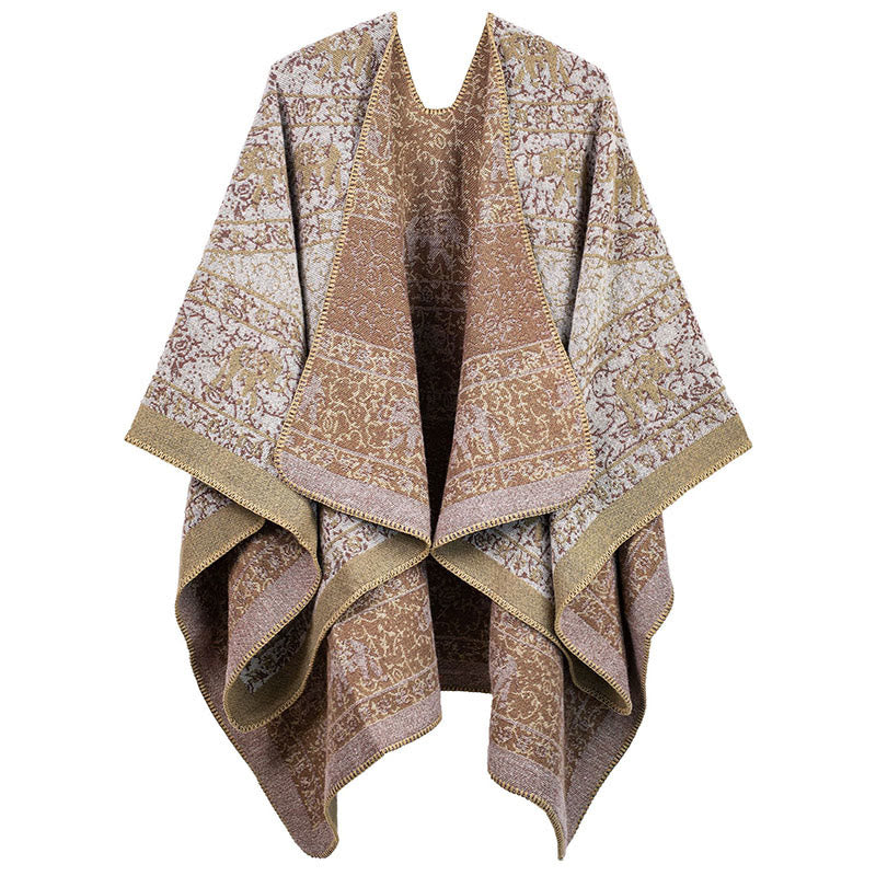 Sciarpa unisex con motivo geometrico in jacquard tibetano con Buddha Stones e elefante - Abbronzatura - image 4