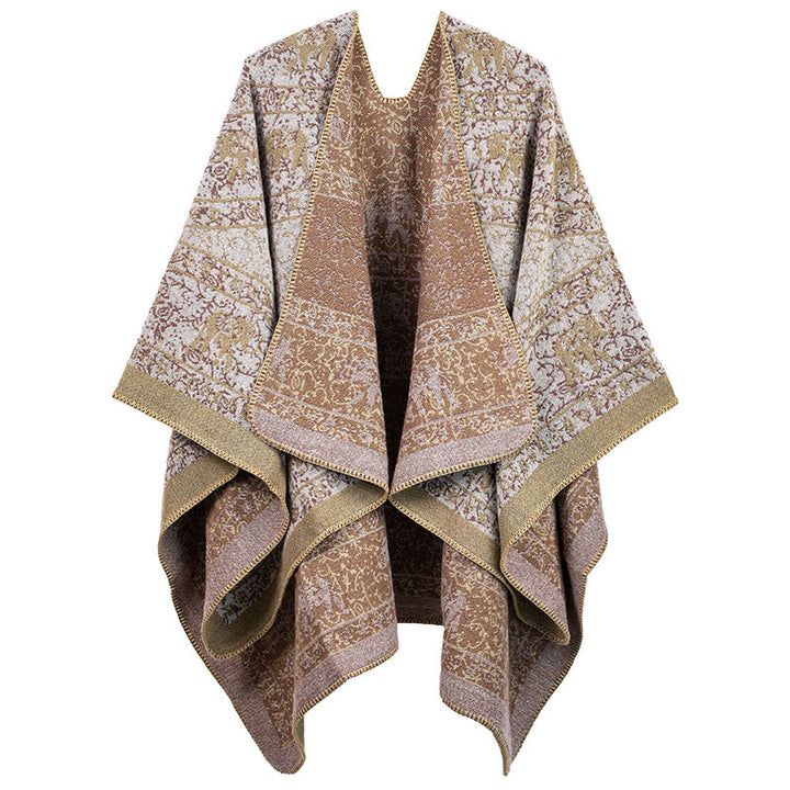 Sciarpa unisex con motivo geometrico in jacquard tibetano con Buddha Stones e elefante - Abbronzatura - image 4