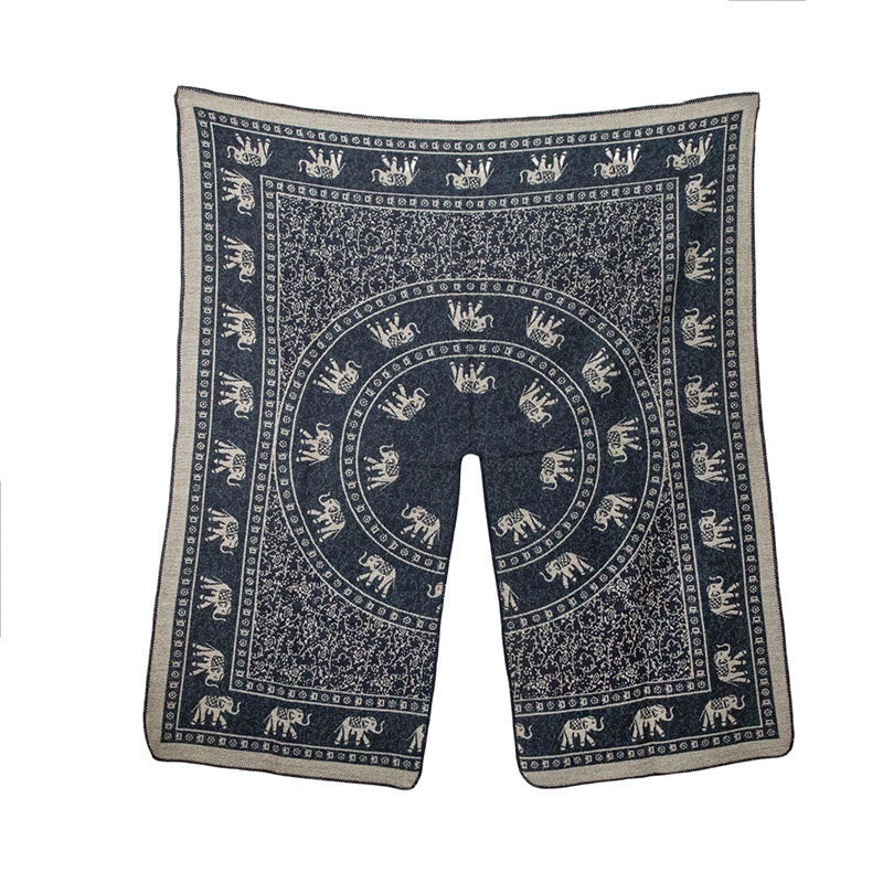 Sciarpa unisex con motivo geometrico in jacquard tibetano con Buddha Stones e elefante - image 1
