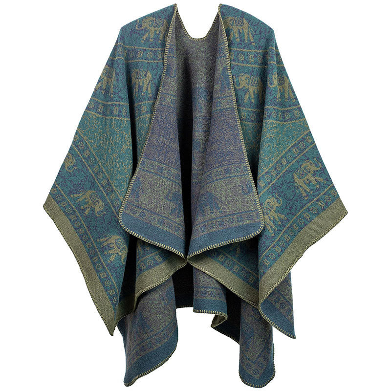 Sciarpa unisex con motivo geometrico in jacquard tibetano con Buddha Stones e elefante - Ciano scuro - image 3