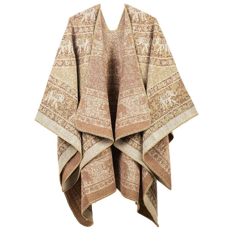 Sciarpa unisex con motivo geometrico in jacquard tibetano con Buddha Stones e elefante - PeachPuff - image 2