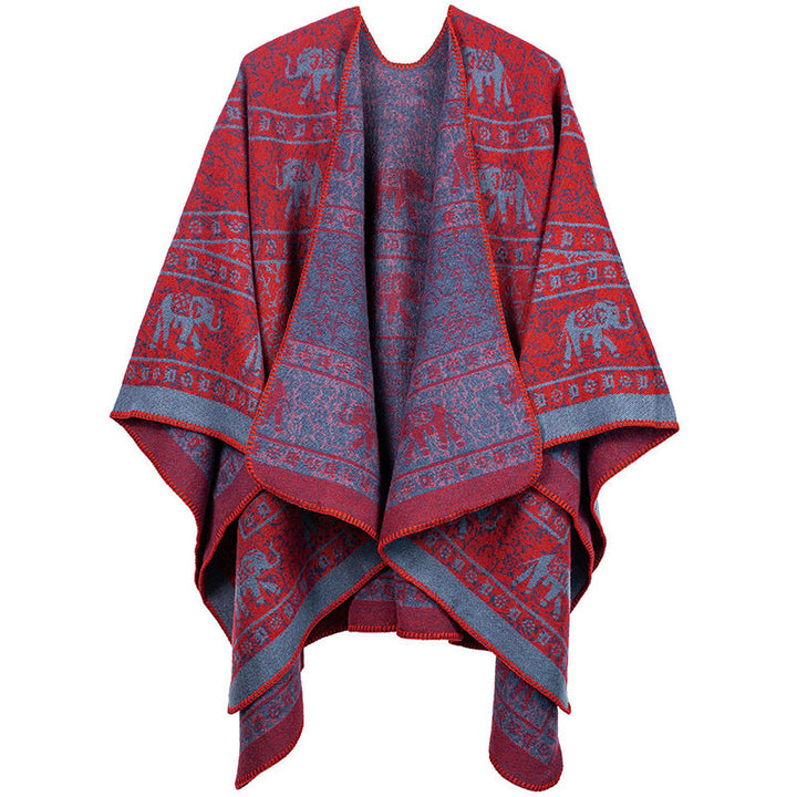 Sciarpa unisex con motivo geometrico in jacquard tibetano con Buddha Stones e elefante - Rosso - image 6
