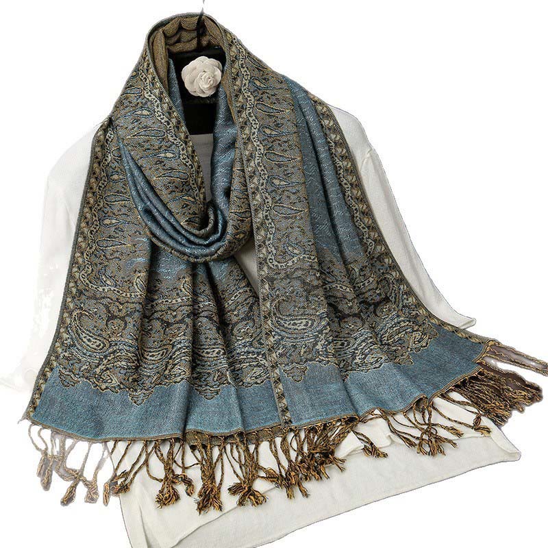 Sciarpa scialle con nappa e stampa paisley in jacquard etnico tibetano invernale con Buddha Stones - image 6