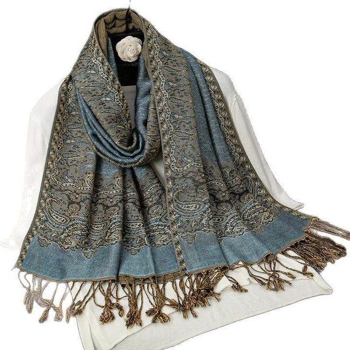 Sciarpa scialle con nappa e stampa paisley in jacquard etnico tibetano invernale con Buddha Stones - image 6