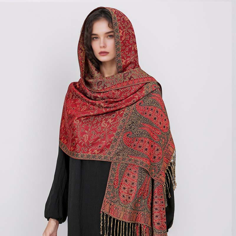 Sciarpa scialle con nappa e motivo floreale in jacquard paisley tibetano Buddha Stones - image 2