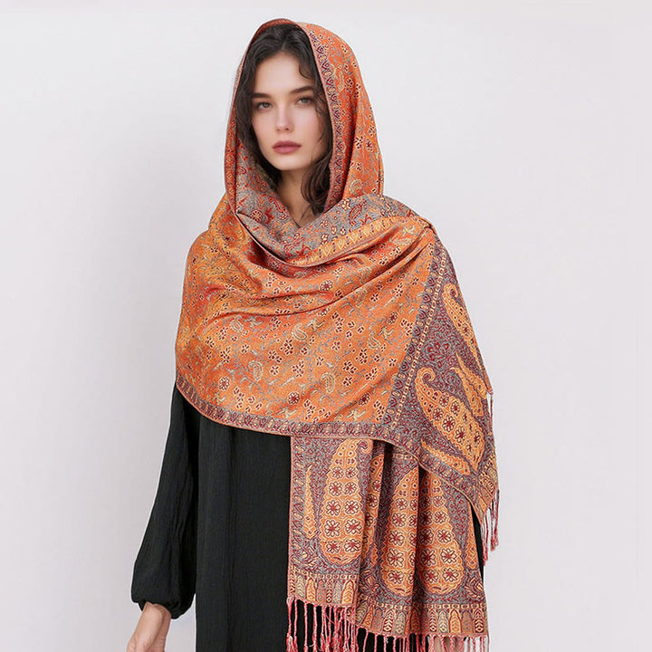 Sciarpa scialle con nappa e motivo floreale in jacquard paisley tibetano Buddha Stones - image 10