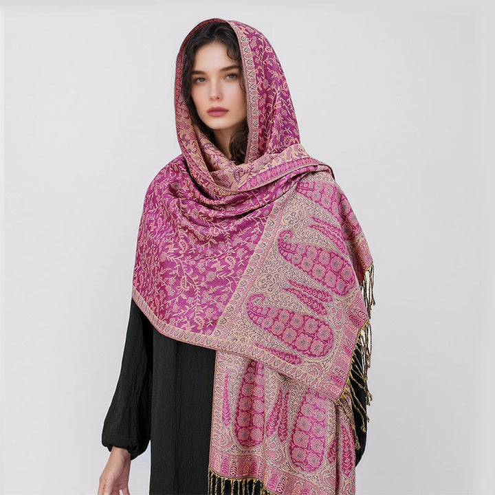 Sciarpa scialle con nappa e motivo floreale in jacquard paisley tibetano Buddha Stones - image 16