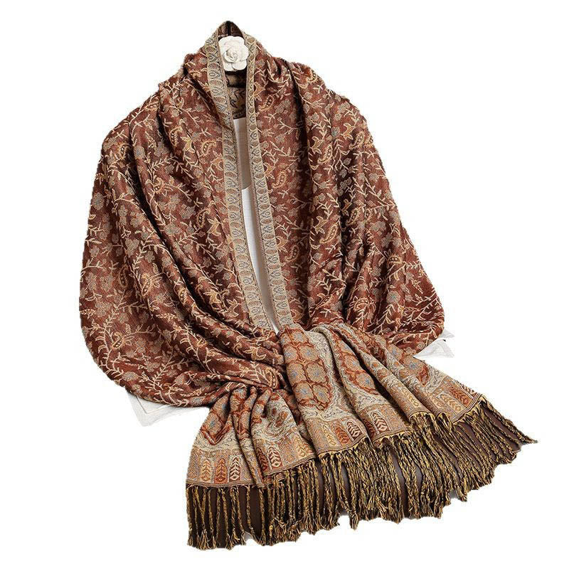 Sciarpa scialle con nappa e motivo floreale in jacquard paisley tibetano Buddha Stones - image 19