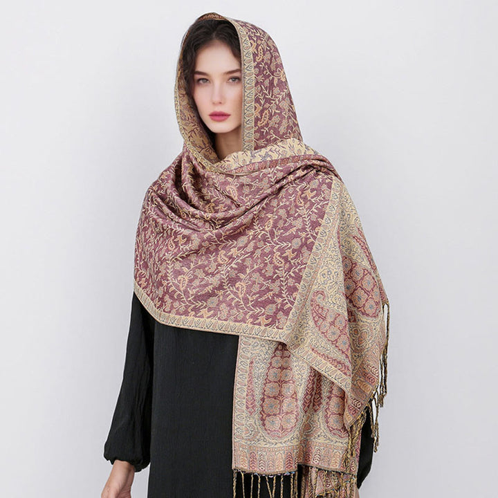 Sciarpa scialle con nappa e motivo floreale in jacquard paisley tibetano Buddha Stones - image 32