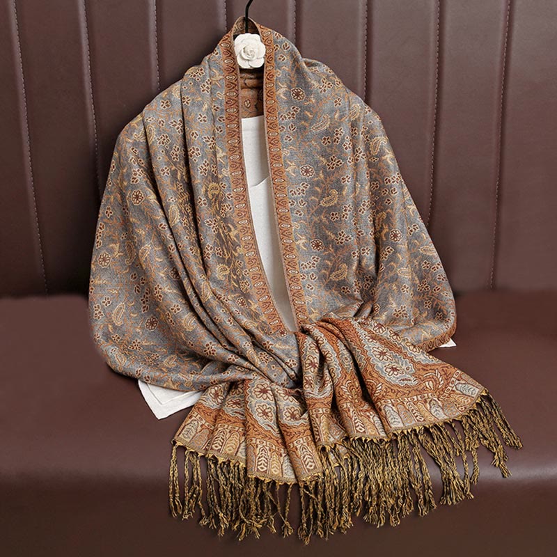Sciarpa scialle con nappa e motivo floreale in jacquard paisley tibetano Buddha Stones - Perù - image 25
