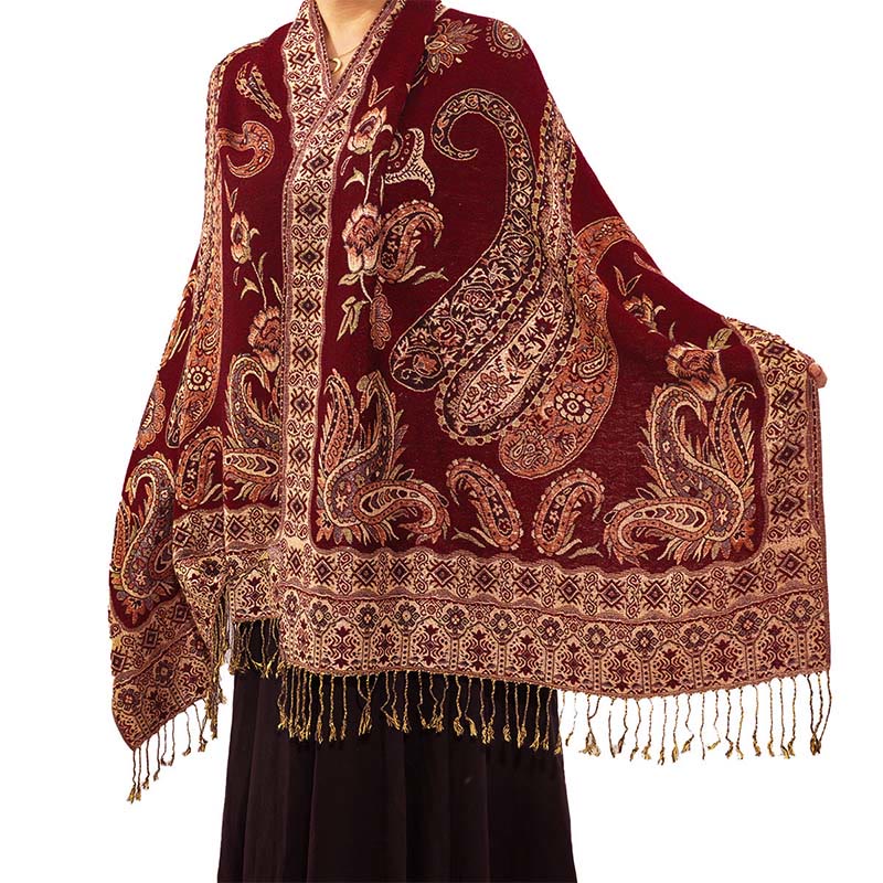 Buddha Stones con nappe e motivo floreale tibetano Paisley in stile bohémien - Rosso scuro - 70*180 centimetri - image 8