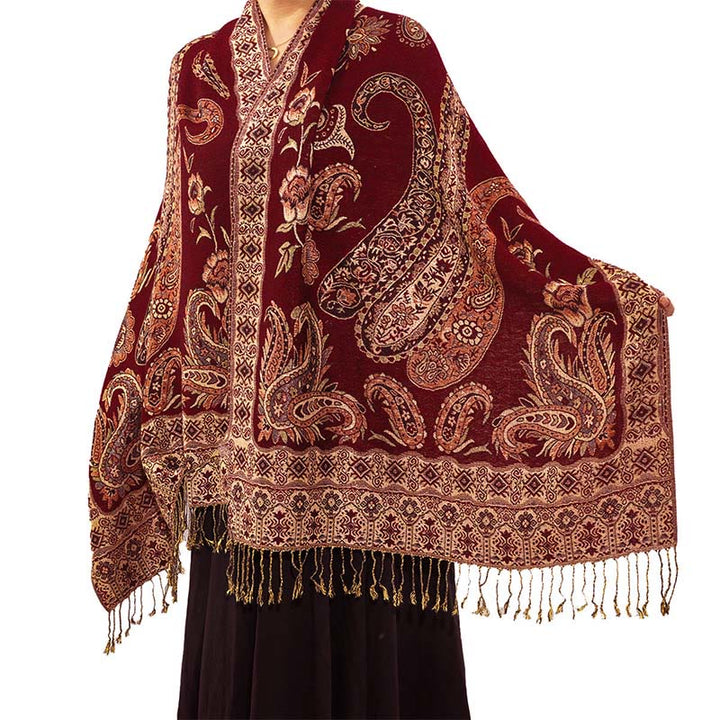 Buddha Stones con nappe e motivo floreale tibetano Paisley in stile bohémien - Rosso scuro - 70*180 centimetri - image 8