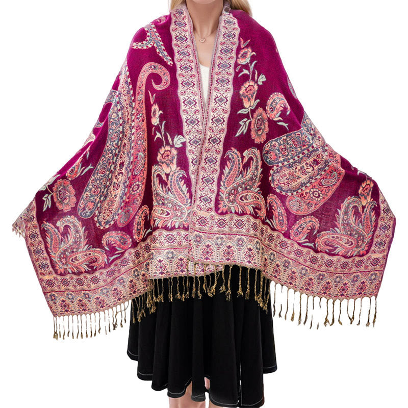Buddha Stones con nappe e motivo floreale tibetano Paisley in stile bohémien - Rosso viola medio - 70*180 centimetri - image 19
