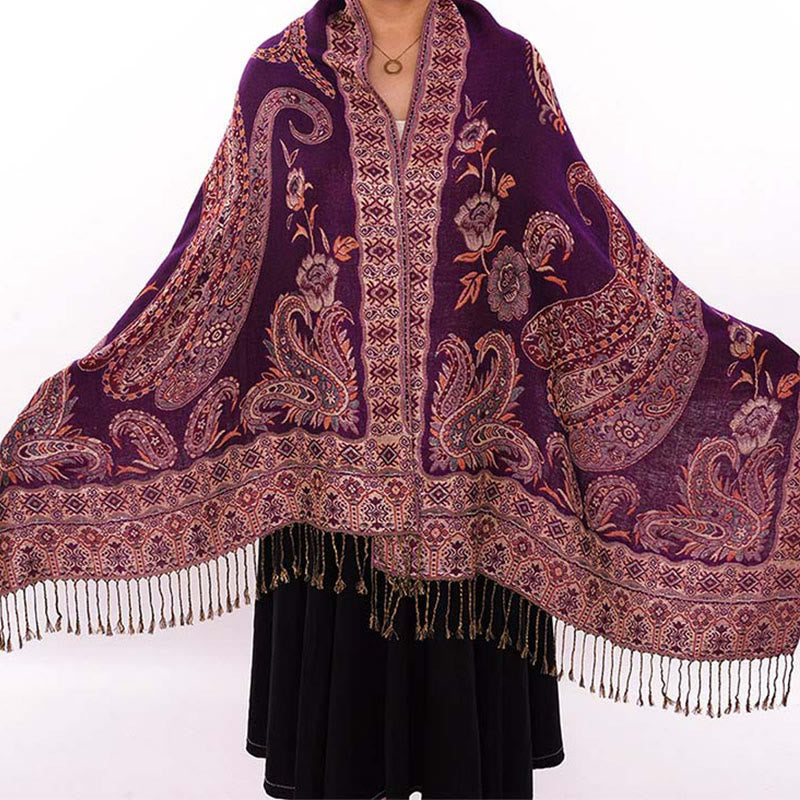 Buddha Stones con nappe e motivo floreale tibetano Paisley in stile bohémien - Magenta scuro - 70*180 centimetri - image 16