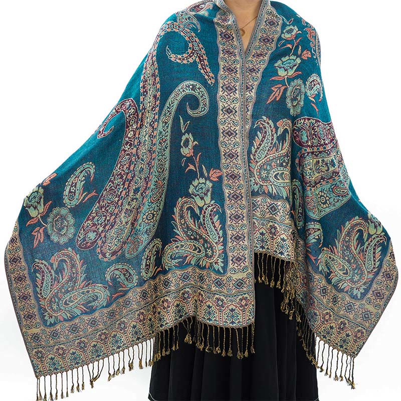 Buddha Stones con nappe e motivo floreale tibetano Paisley in stile bohémien - Verde acqua - 70*180 centimetri - image 12