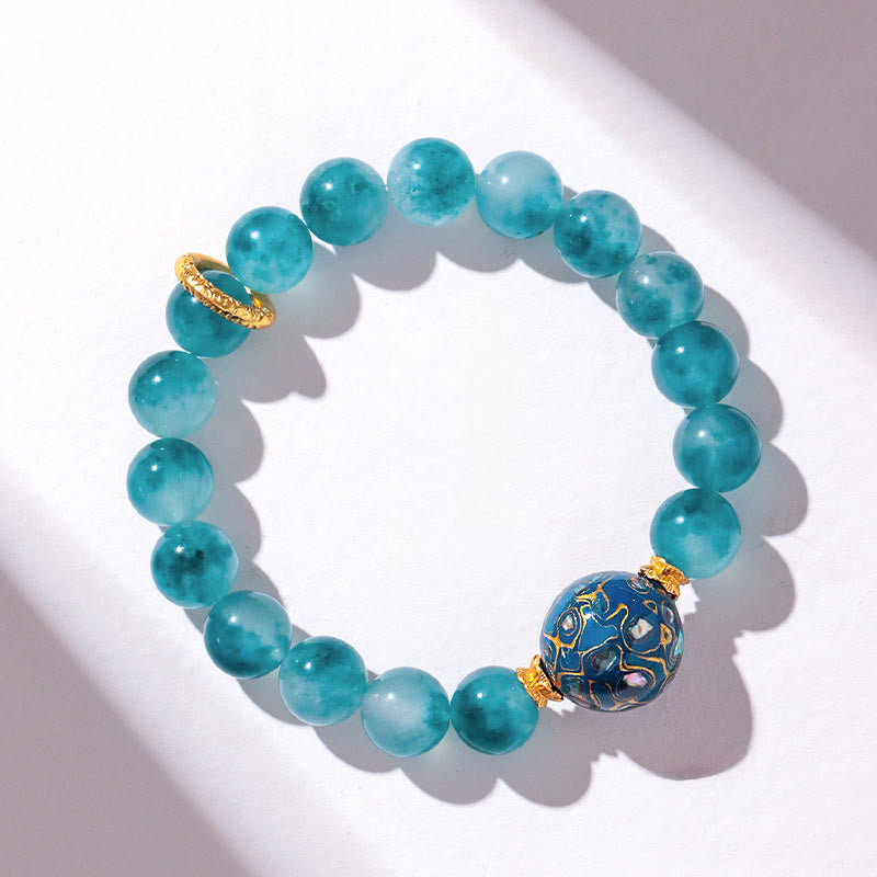 Braccialetto con perline positive in calcedonio blu naturale Buddha Stones da 10 mm - image 2