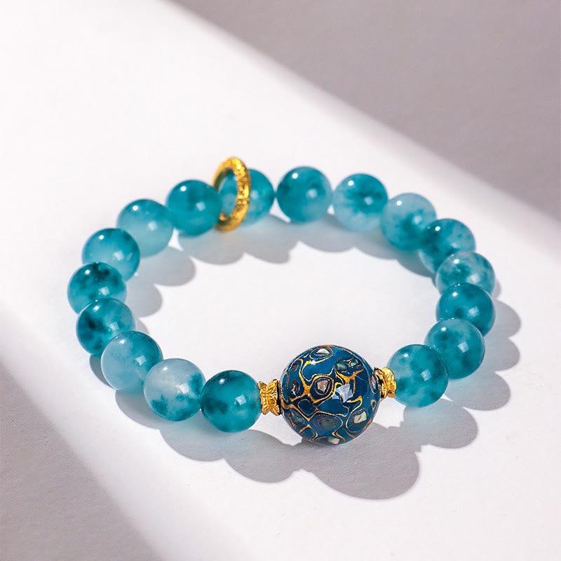 Braccialetto con perline positive in calcedonio blu naturale Buddha Stones da 10 mm - image 1