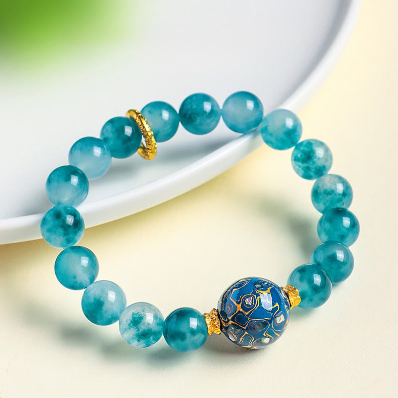 Braccialetto con perline positive in calcedonio blu naturale Buddha Stones da 10 mm - image 4