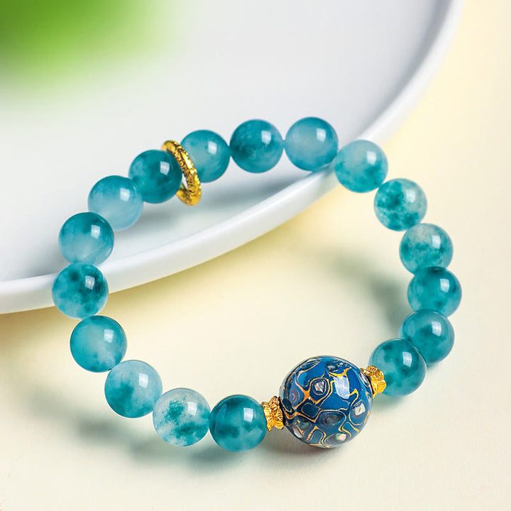 Braccialetto con perline positive in calcedonio blu naturale Buddha Stones da 10 mm - image 4